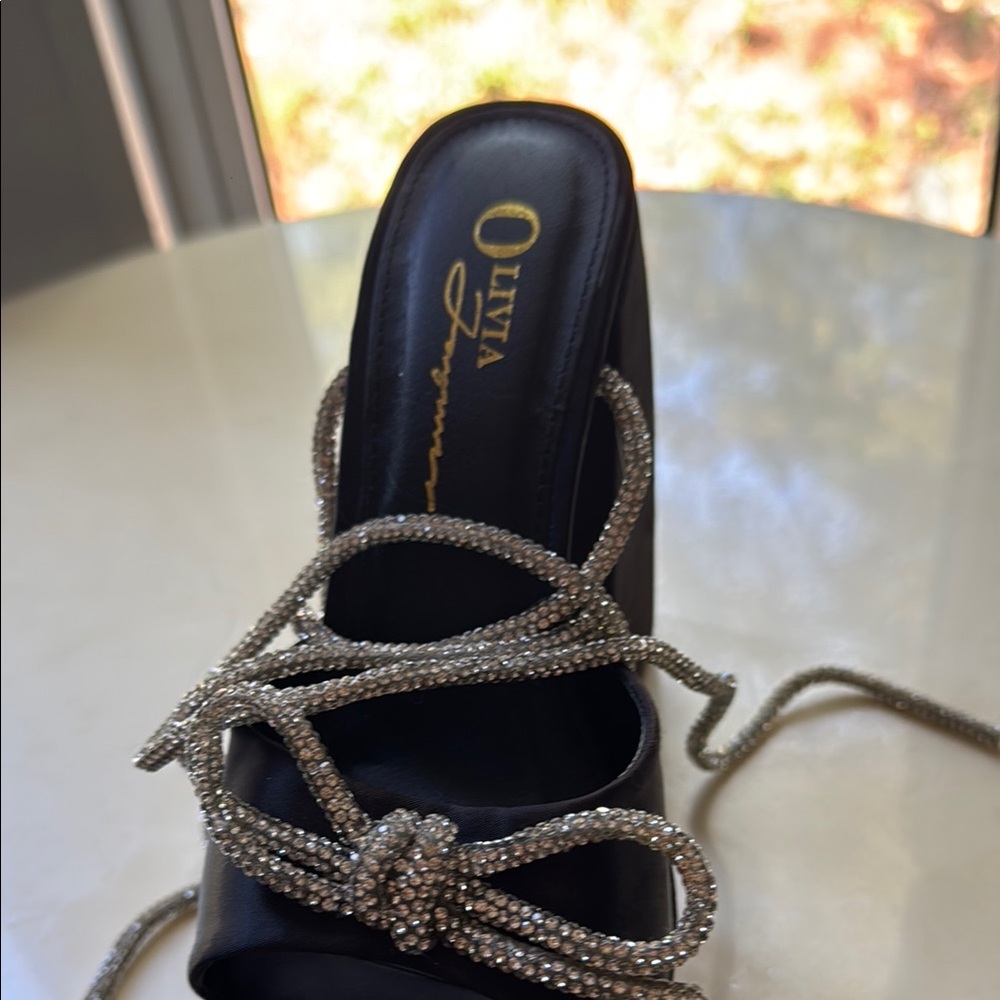 Glamorous Black and Silver Heels with Intricate Strap